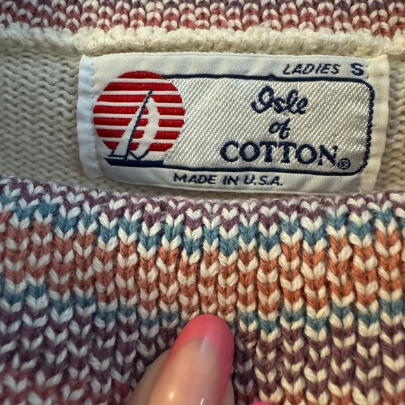 VTG 90s Nordic Fisherman Hearts Fair Isle Sweater Cotton Grannycore Cottagecore - Picture 5 of 16